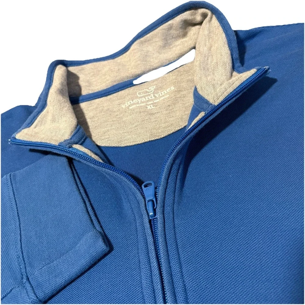 Vineyard Vines Quarter Zip Men XL Blue 100% Pima Cotton Hopsack Pullover 1/4 Zip